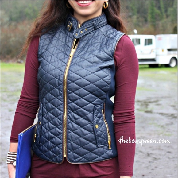 Fate Navy Faux Leather Quilted Puffer 